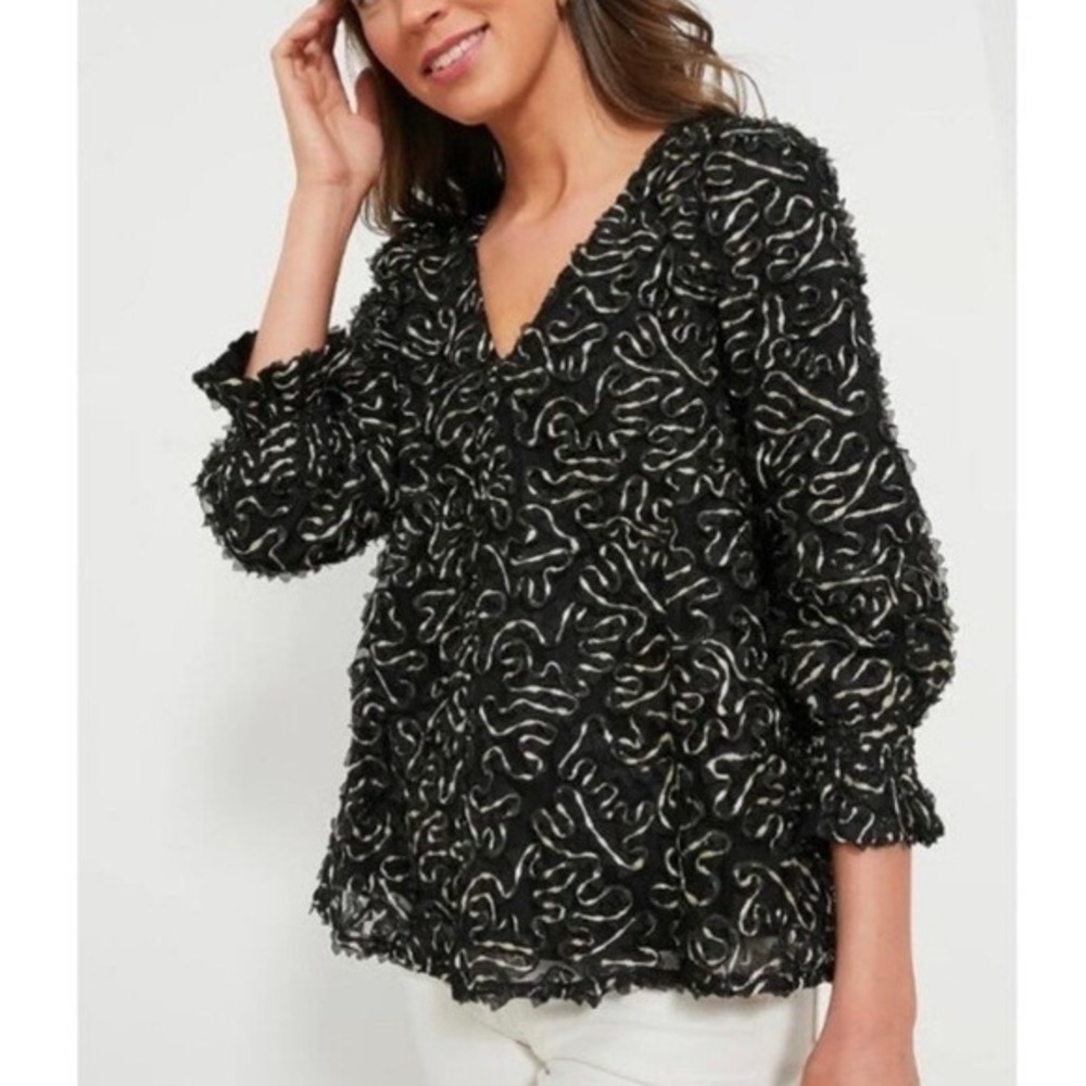 Tuckernuck Nightly Organza Easton Blouse‎ Women's XXL Swing Blouse Ruffles Black